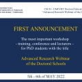 Workshop Advanced Research Webinar of the Doctoral Schools 5th – 6th of MAY 2022